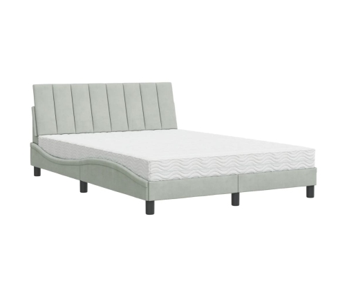 Cama con colchón terciopelo gris claro 140x190 cm