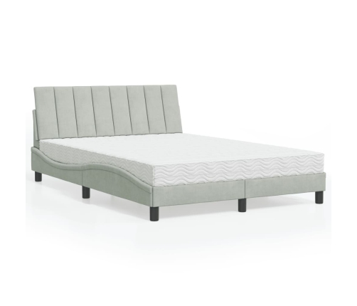 Cama con colchón terciopelo gris claro 140x190 cm