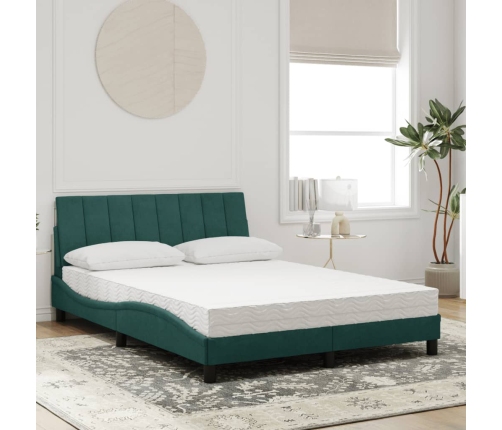 Cama con colchón terciopelo verde oscuro 140x190 cm