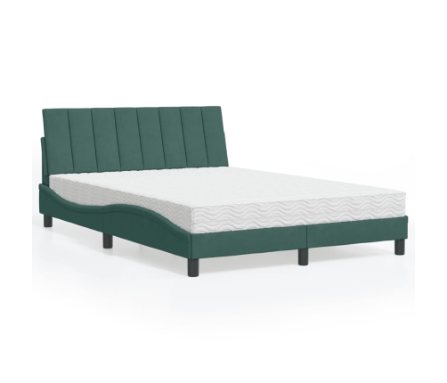 Cama con colchón terciopelo verde oscuro 140x190 cm