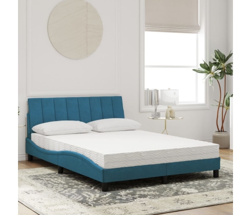 Cama con colchón terciopelo azul 140x190 cm