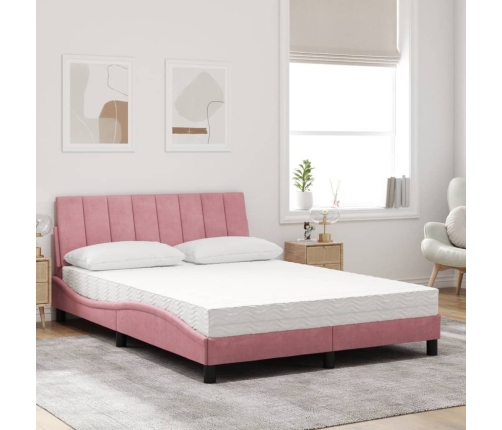 Cama con colchón terciopelo rosa 140x190 cm