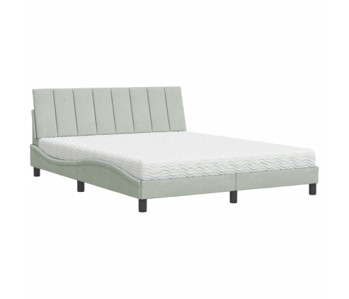 Cama con colchón terciopelo gris claro 160x200 cm
