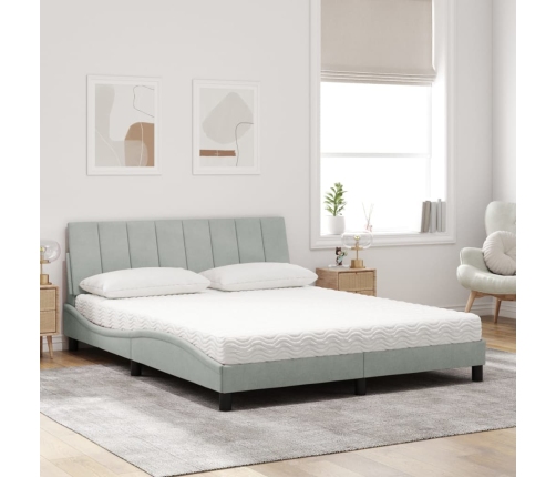 Cama con colchón terciopelo gris claro 160x200 cm