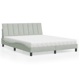 Cama con colchón terciopelo gris claro 160x200 cm