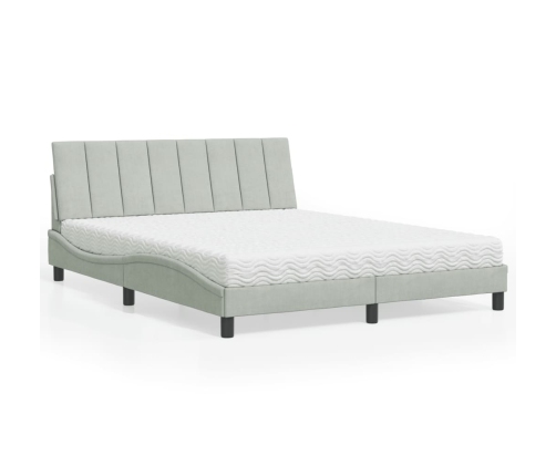 Cama con colchón terciopelo gris claro 160x200 cm