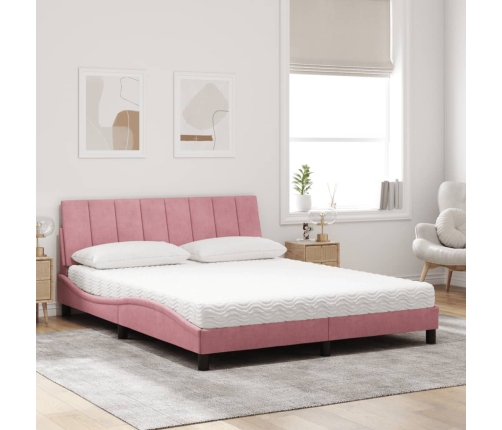 Cama con colchón terciopelo rosa 160x200 cm