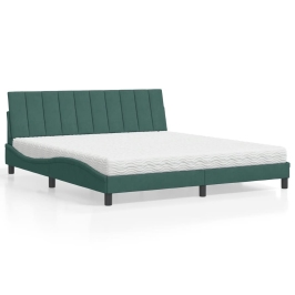 Cama con colchón terciopelo verde oscuro 180x200 cm