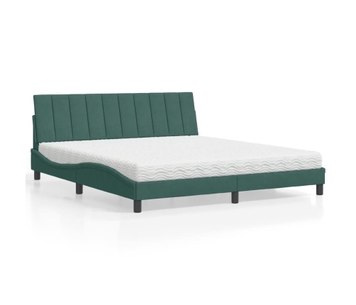 Cama con colchón terciopelo verde oscuro 180x200 cm