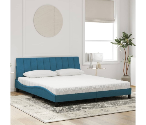 Cama con colchón terciopelo azul 180x200 cm