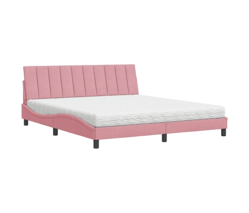 Cama con colchón terciopelo rosa 180x200 cm