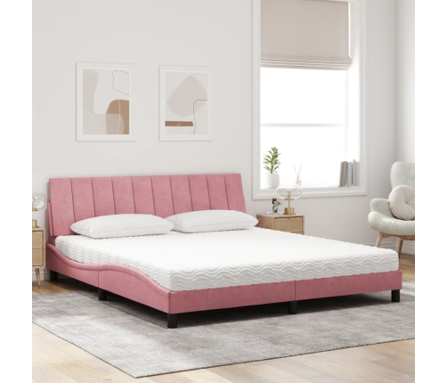 Cama con colchón terciopelo rosa 180x200 cm