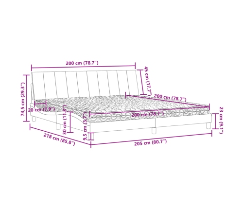 vidaXL Cama con colchón terciopelo gris claro 200x200 cm