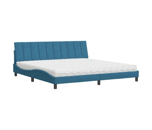 Cama con colchón terciopelo azul oscuro 200x200 cm