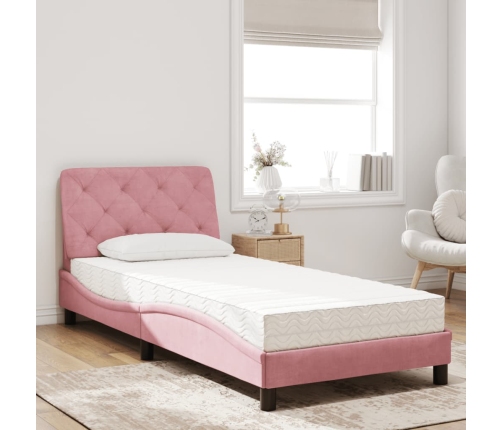 Cama con colchón terciopelo rosa 80x200 cm