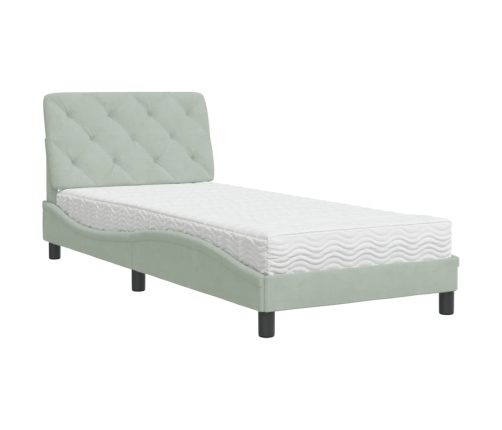 Cama con colchón terciopelo gris claro 90x190 cm