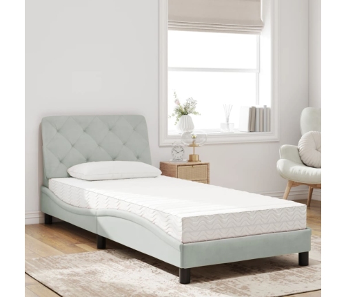 Cama con colchón terciopelo gris claro 90x190 cm