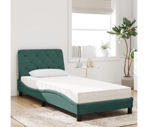 Cama con colchón terciopelo verde oscuro 90x190 cm