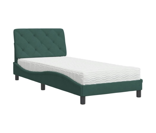 Cama con colchón terciopelo verde oscuro 90x200 cm