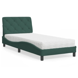 Cama con colchón terciopelo verde oscuro 90x200 cm