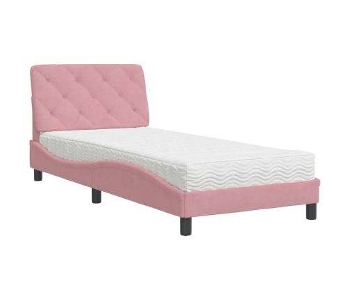 Cama con colchón terciopelo rosa 90x200 cm