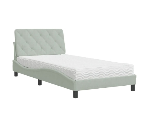 Cama con colchón terciopelo gris claro 100x200 cm