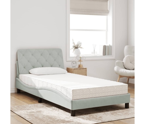 Cama con colchón terciopelo gris claro 100x200 cm
