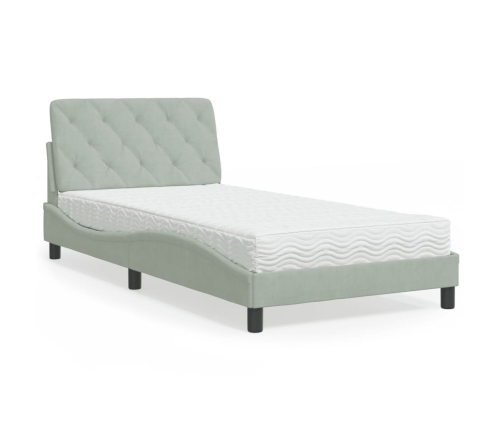 Cama con colchón terciopelo gris claro 100x200 cm