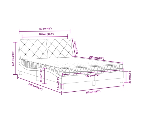 vidaXL Cama con colchón terciopelo verde oscuro 120x200 cm