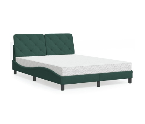 vidaXL Cama con colchón terciopelo verde oscuro 120x200 cm