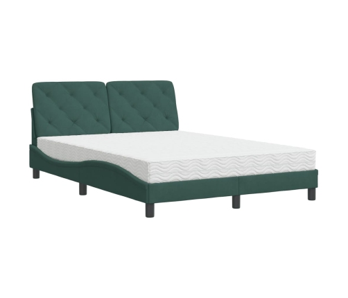 Cama con colchón terciopelo verde oscuro 140x190 cm