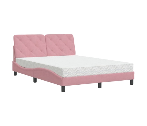 Cama con colchón terciopelo rosa 140x190 cm