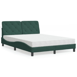 Cama con colchón terciopelo verde oscuro 140x200 cm