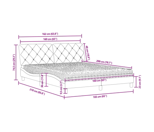 vidaXL Cama con colchón terciopelo azul 160x200 cm