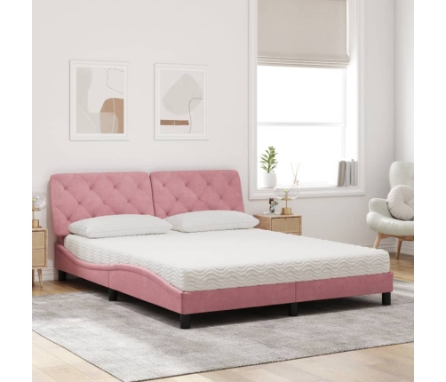 Cama con colchón terciopelo rosa 160x200 cm