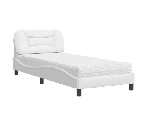 Cama con colchón cuero sintético blanco 80x200 cm