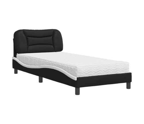 Cama con colchón cuero sintético negro y blanco 80x200 cm