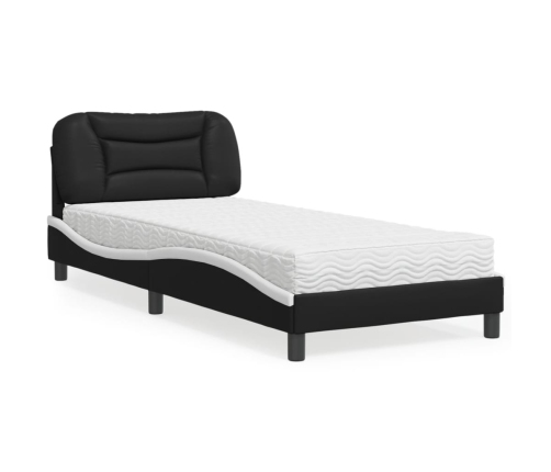 Cama con colchón cuero sintético negro y blanco 80x200 cm