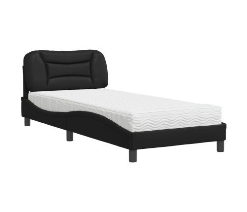 Cama con colchón cuero sintético negro 90x190 cm