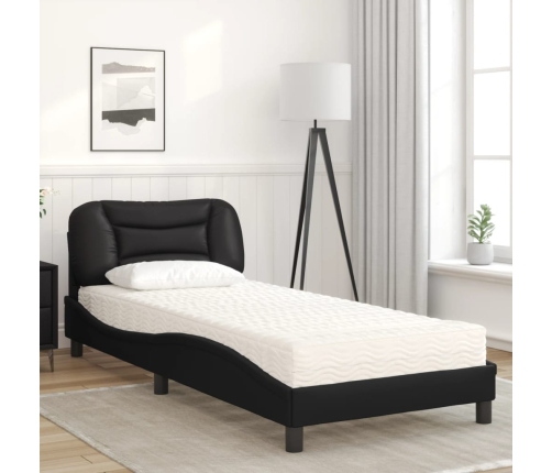 Cama con colchón cuero sintético negro 90x190 cm