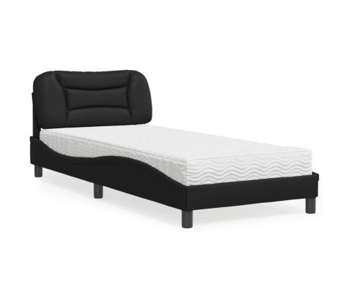 Cama con colchón cuero sintético negro 90x190 cm