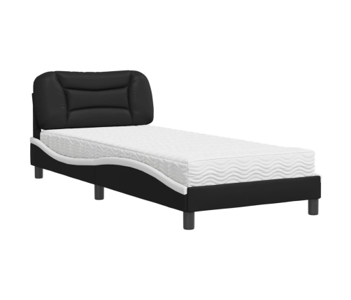 vidaXL Cama con colchón cuero sintético negro y blanco 90x190 cm