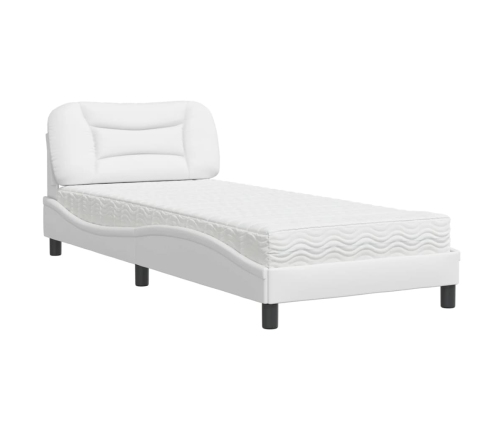 Cama con colchón cuero sintético blanco 90x200 cm