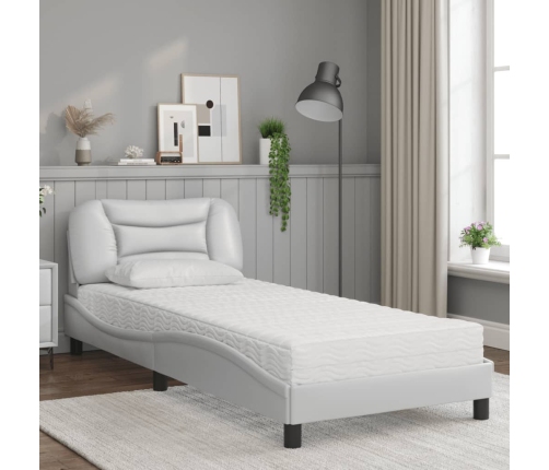 Cama con colchón cuero sintético blanco 90x200 cm