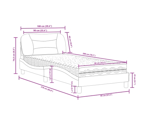 Cama con colchón cuero sintético blanco 90x200 cm