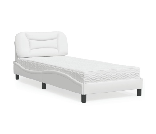 Cama con colchón cuero sintético blanco 90x200 cm