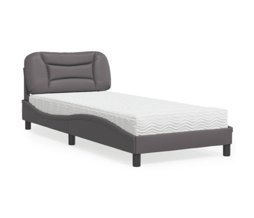 Cama con colchón cuero sintético gris 90x200 cm