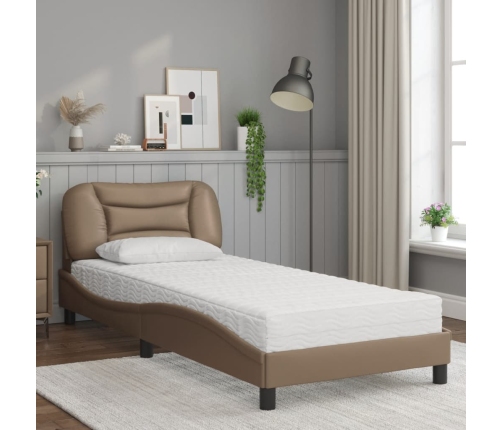 Cama con colchón cuero sintético capuchino 90x200 cm