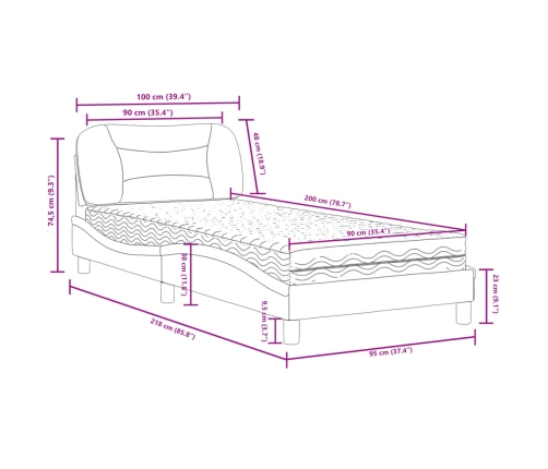 Cama con colchón cuero sintético capuchino 90x200 cm