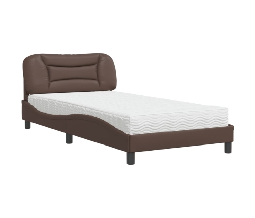 vidaXL Cama con colchón cuero sintético marrón 100x200 cm